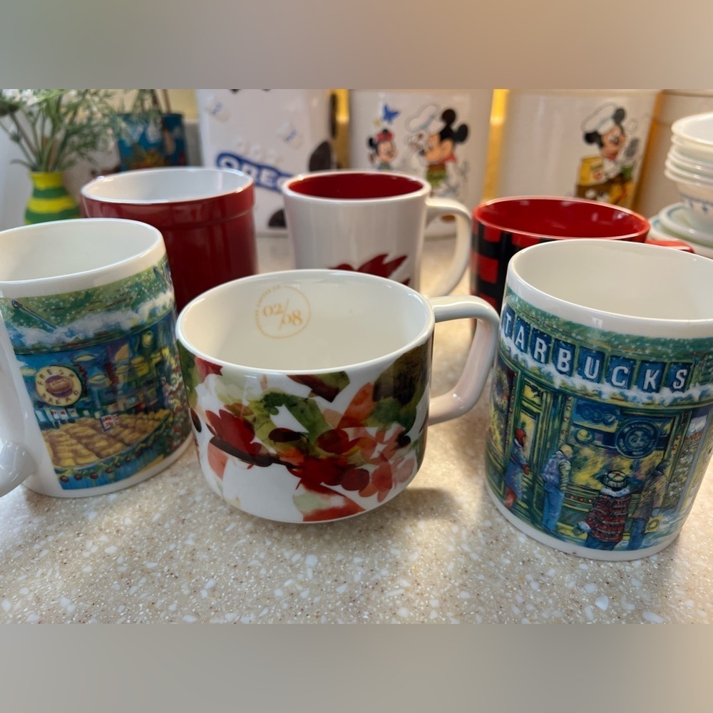 6 Starbucks Mugs Lot 2006 2016 Red & Black Checkered Winter Wonderland Dove